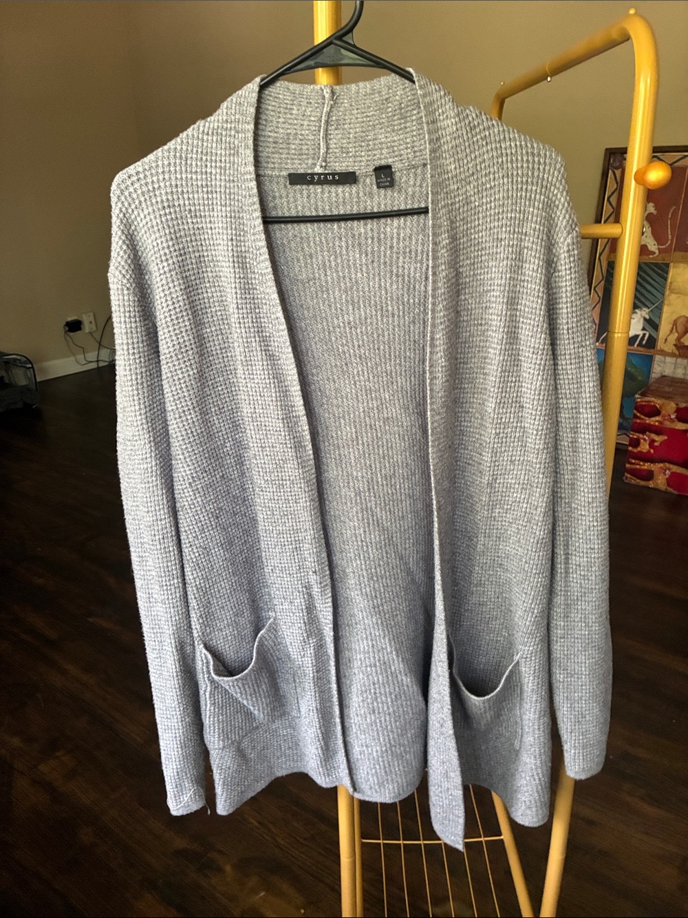 Cyrus Light Gray Open-Front Ribbed Cardigan